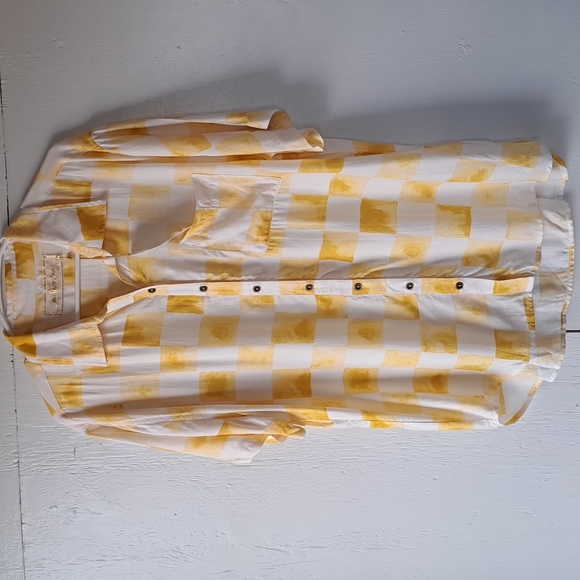 Jen's Pirate Booty Ocean Front Kapalua Short Sleeve Gold Check Shirt SZ M - Picture 2 of 13